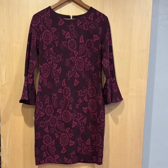 tommy hilfiger floral dress long sleeve TOMMY HILFIGER Womens Blue Floral Long Sleeve Short Fit + Flare Dress Size:  XL